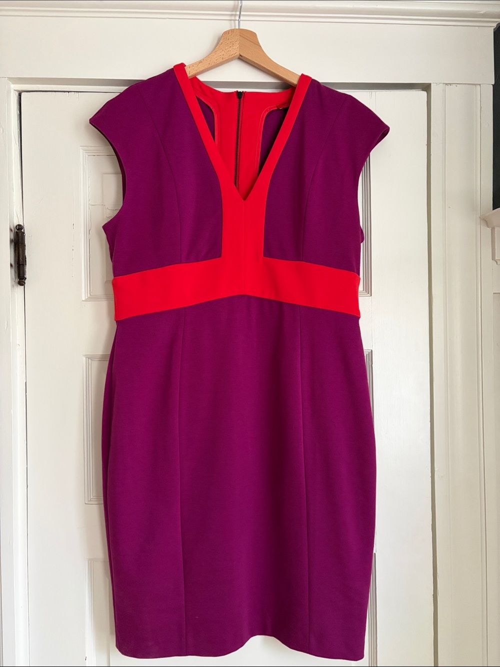 Narcisco Rodriguez Color block Purple Red stretch Knit dress L